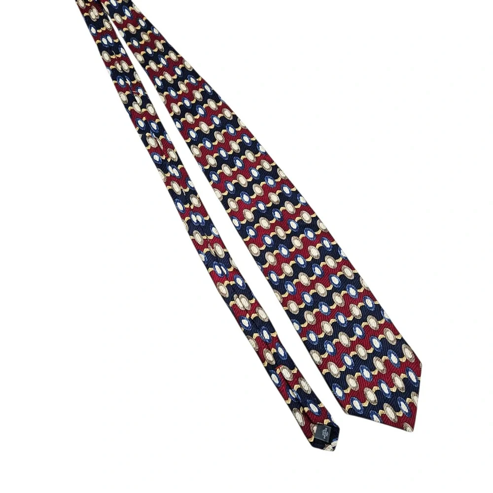 Peter‎ Thomas by Superba Necktie Silk Geometric Pattern Red Blue Gold Men's
